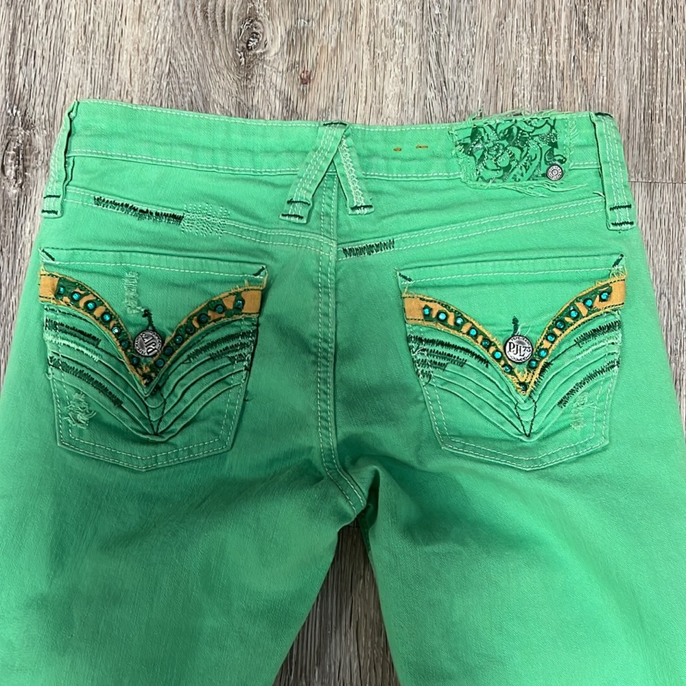 Classic Pepe London Jean Green distressed Studded Jeans - Picture 9 of 16
